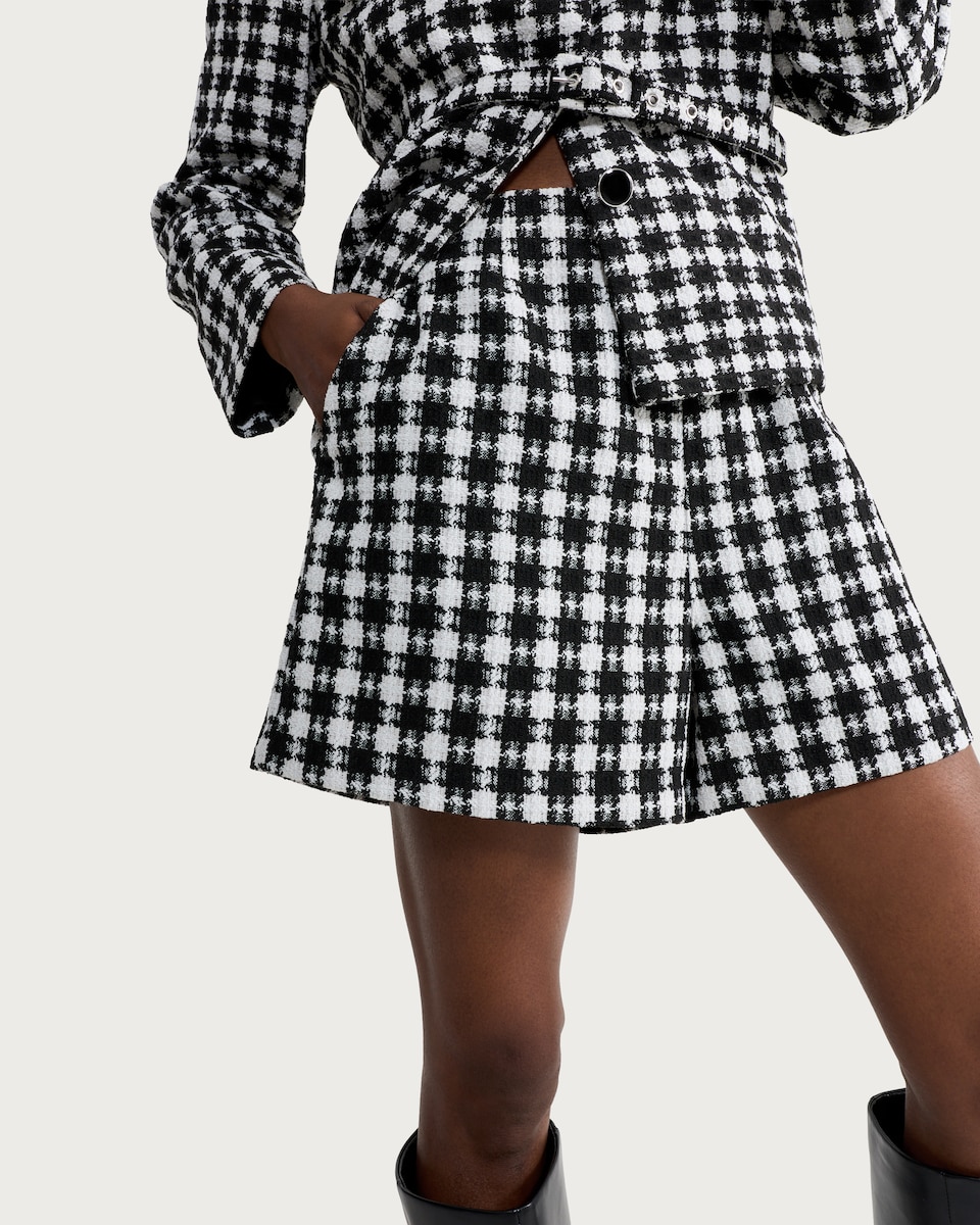 image 1 of F&F Dogtooth Textured Shorts in Black