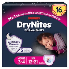 Huggies Drynites Pyjama Pants Girl 3-4 Years 16 Pack