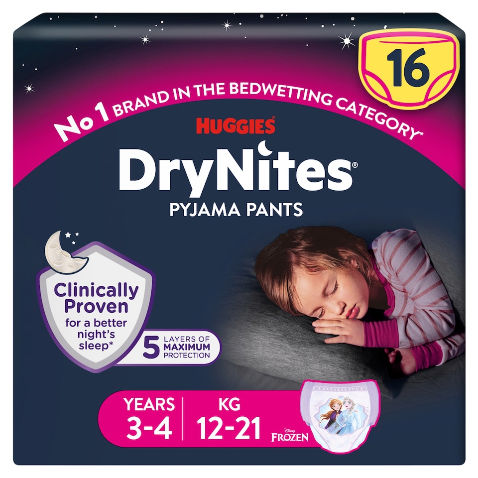 image 1 of Huggies Drynites Pyjama Pants Girl 3-4 Years 16 Pack