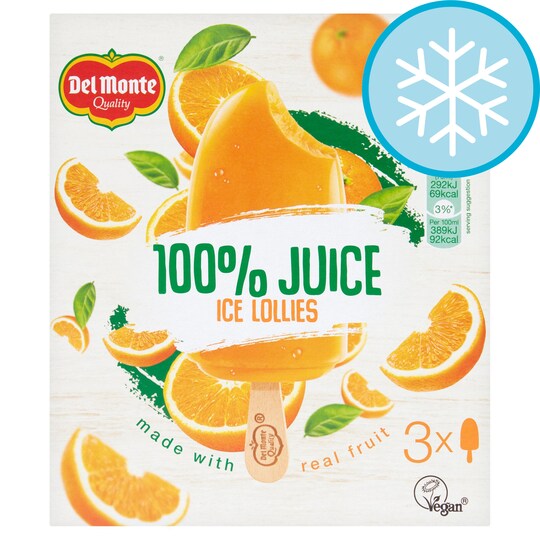 Del Monte 100 Juice Orange Ice Lollies 3 X 75Ml Tesco Groceries