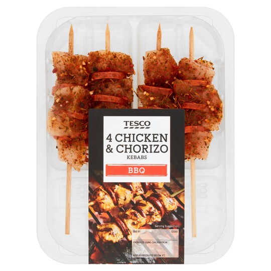 Tesco Chicken & Chorizo Kebabs 272G Tesco Groceries