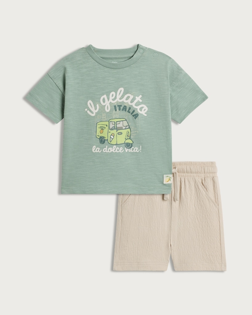 F&F Baby 2-Piece Il Gelato T-Shirt and Shorts in Green