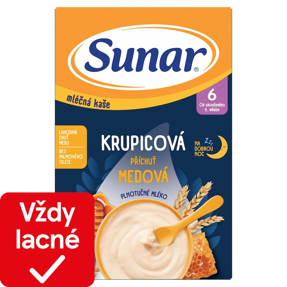 obrázok 1 z Sunar mliečna krupicová kaša na dobrú noc medová 210 g
