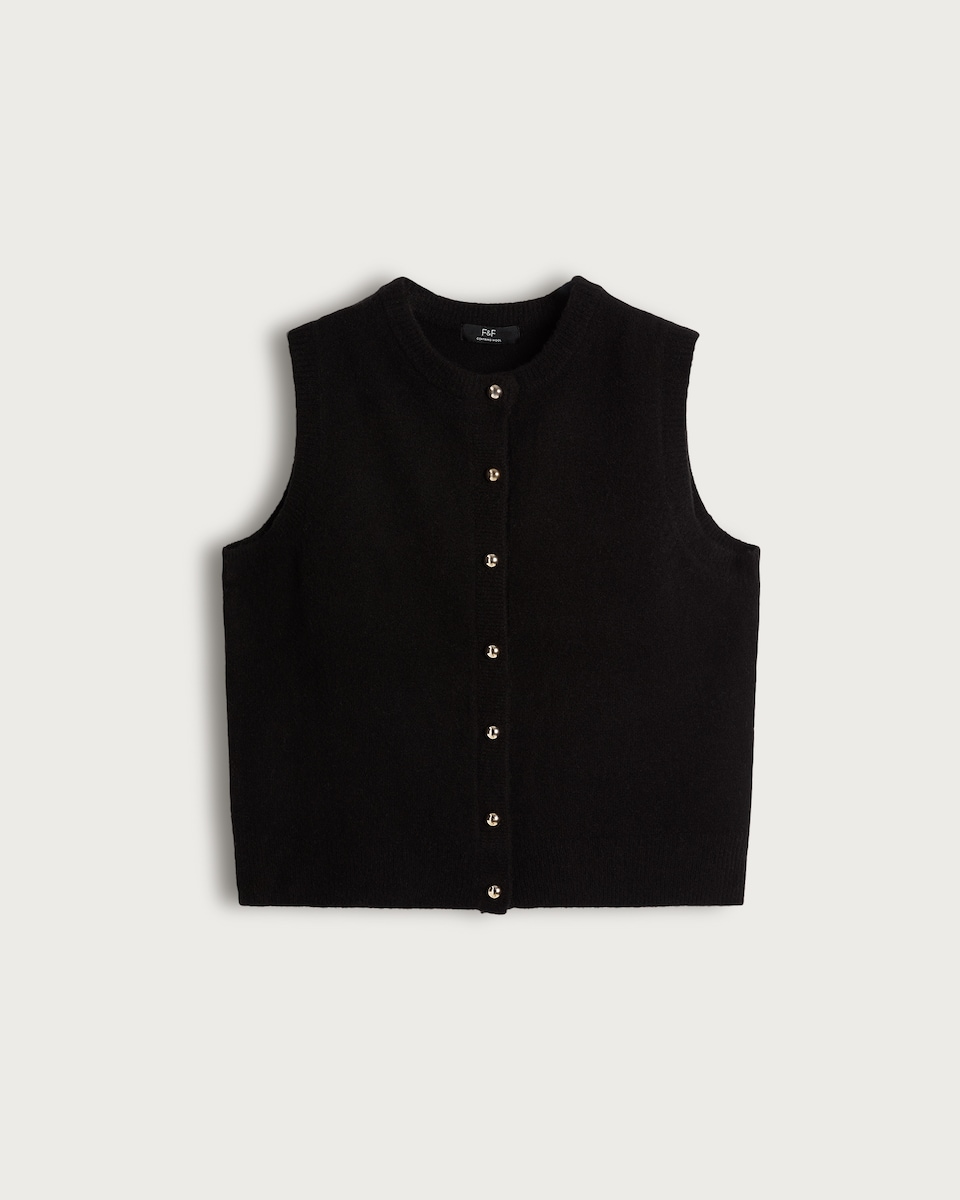 F&F Knitted Button Up Waistcoat with Wool in Black