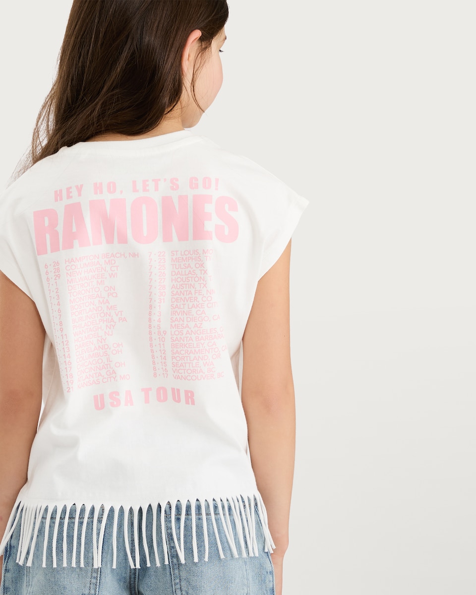 image 1 of Ramones Pure Cotton Slogan Fringe Tank Top in Cream