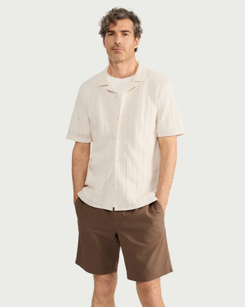 image 1 of F&F Cotton Rich Textured Short Sleeved Shirt in Ecru