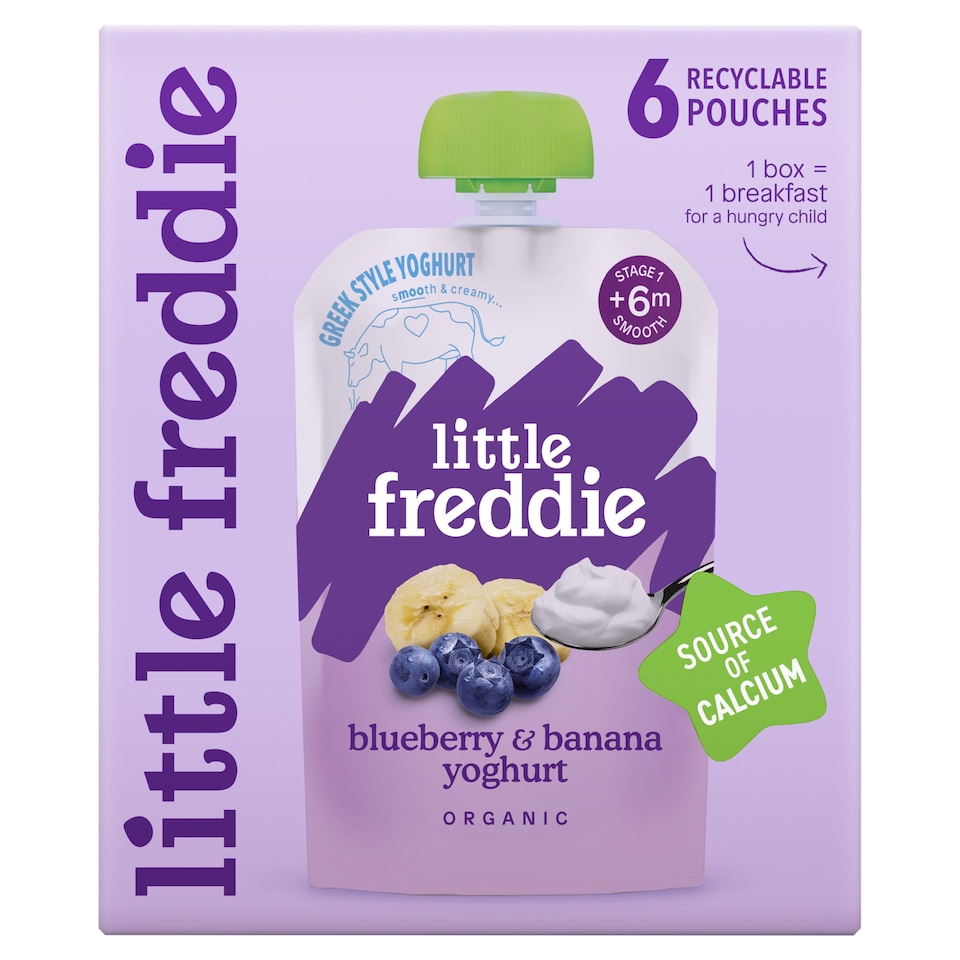 Little Freddie Organic Blueberry & Banana Greek Style Yogurt 6M+ 6 X 100G