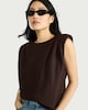 image 2 of F&F Sleeveless Shoulder Pad Top in Brown