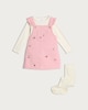 image 1 of F&F Baby 3-Piece Cotton Rich Cherry Embroidered Pinny, Bodysuit and Tights Set in Pink