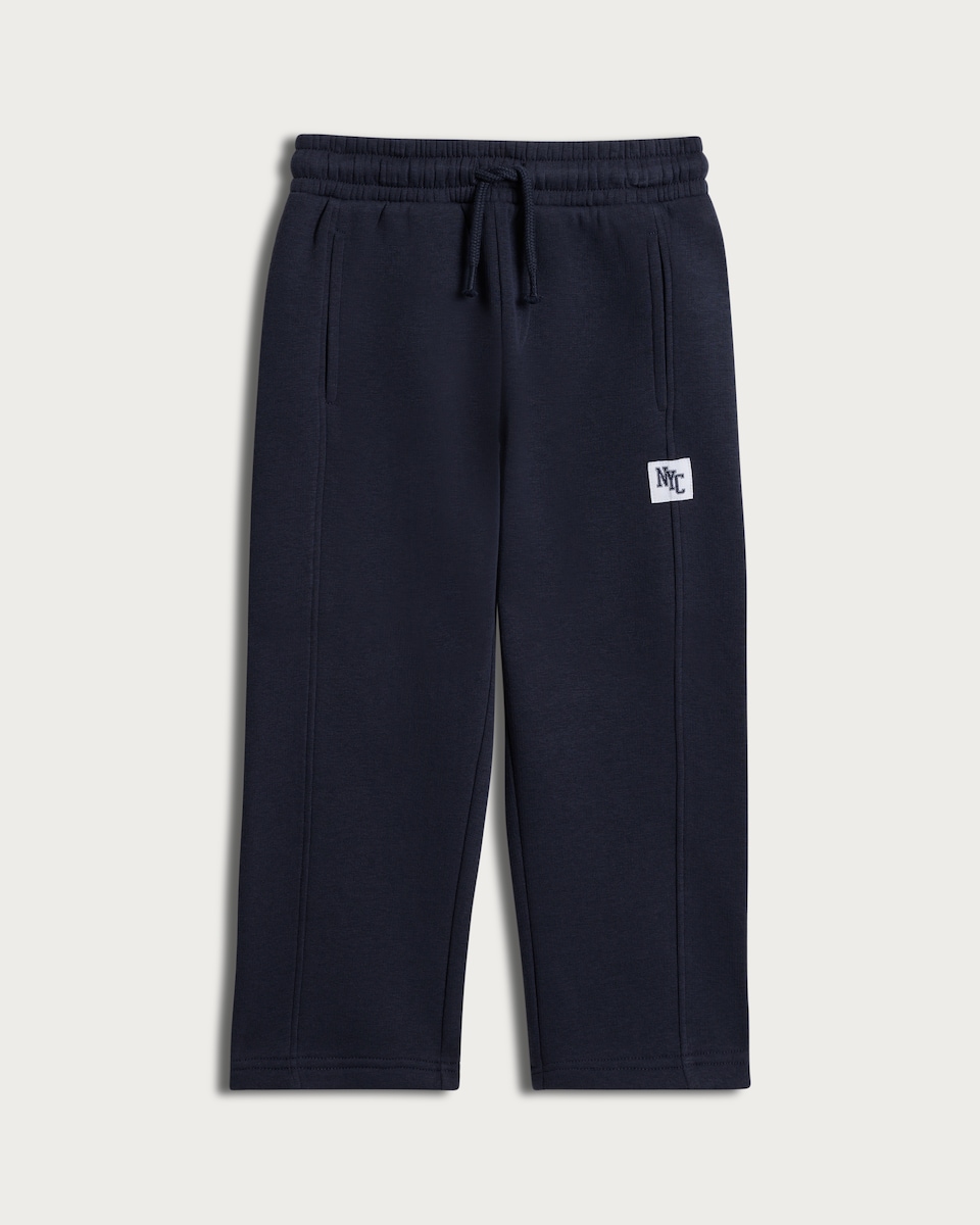 image 1 of F&F Boys Cotton Rich NYC Patch Wide Leg Joggers in Navy