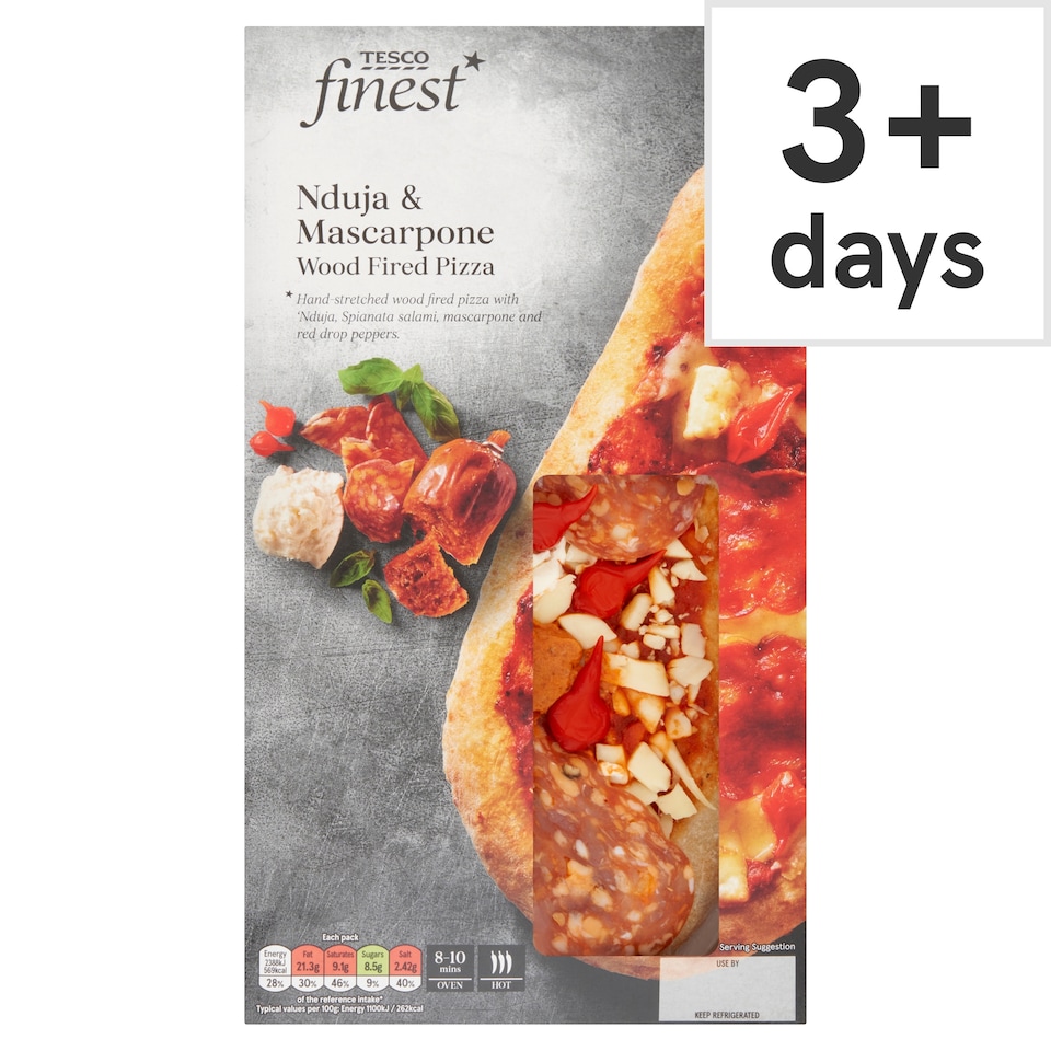 Tesco Finest Nduja And Mascarpone Wood Fired Pizza 233G