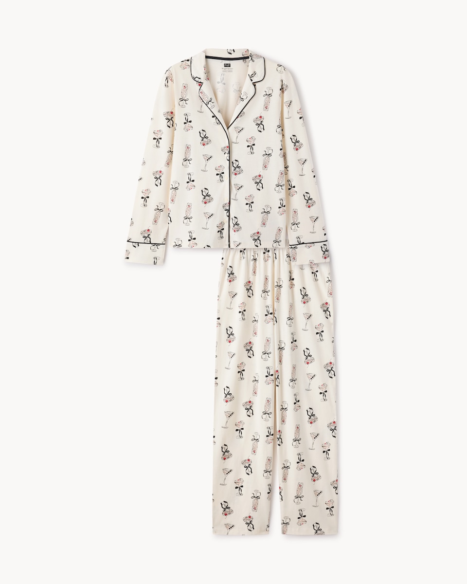 image 1 of F&F Pure Cotton Cocktail Revere Pyjama Set in Cream