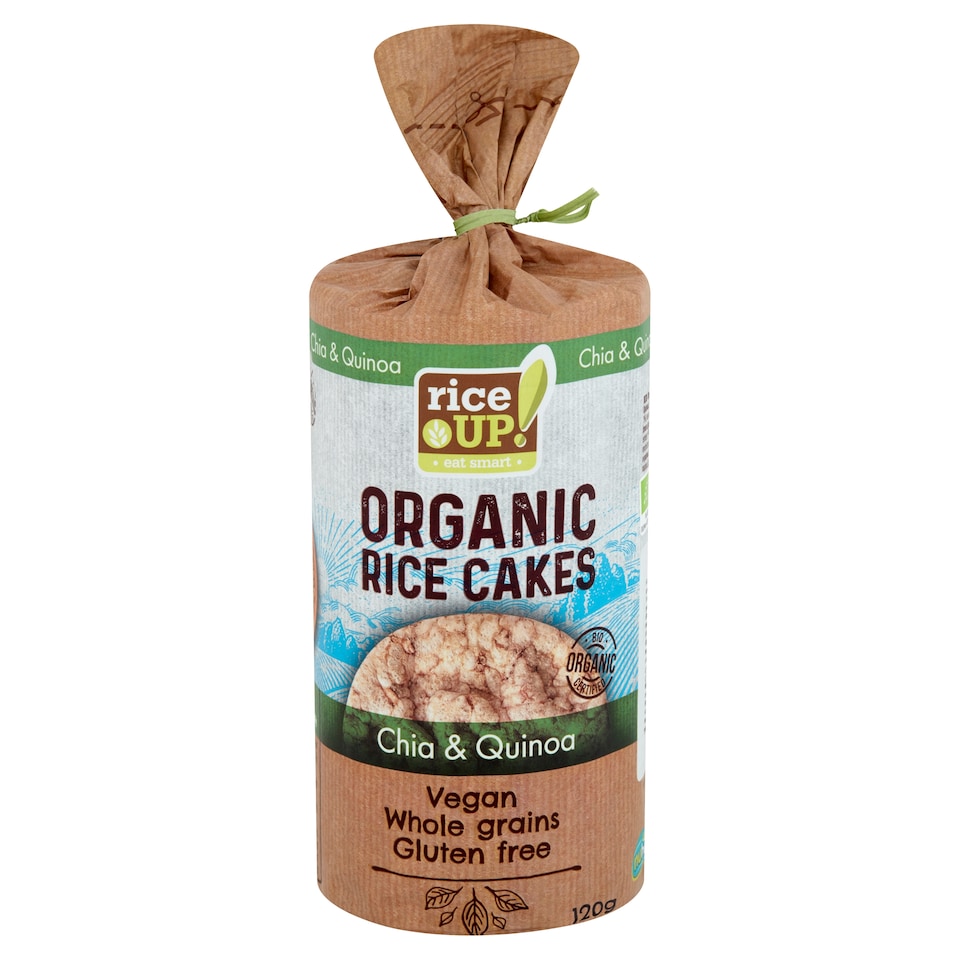 RiceUp! Eat Smart BIO puffasztott teljes kiőrlésű barna rizs szelet chia maggal és quinoával 120 g  1. kép