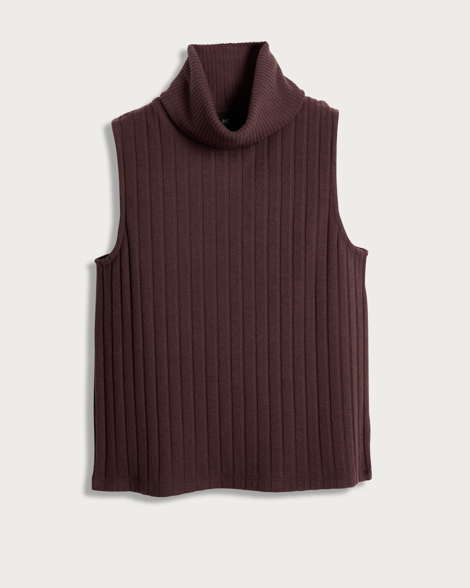 image 1 of F&F Ribbed Roll Neck Sleeveless Co-ord Top in Brown