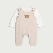 F&F Baby 2-Piece Teddy Bear Dungaree Set in Neutral