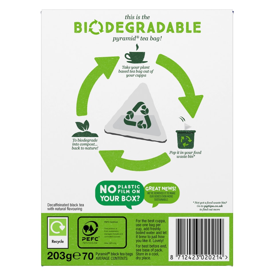 image 1 of PG Tips Decaf Tea Bags 70 Pack 203g