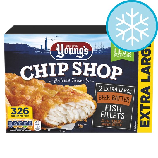 Youngs Chip Shop Extra Large Fish Fillets Beer Batter 300g Tesco Groceries Youngs Chip Shop Extra Large Fish Fillets Beer Batter 300g Tesco Groceries