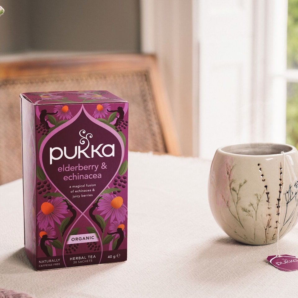 image 1 of Pukka Organic Elderberry & Echinacea Herbal Tea with Elderflower 20 Tea Bags 40g
