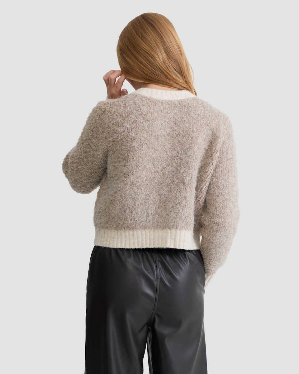 image 1 of The F&F Edit Textured Button Up Cardigan with Wool in Neutral
