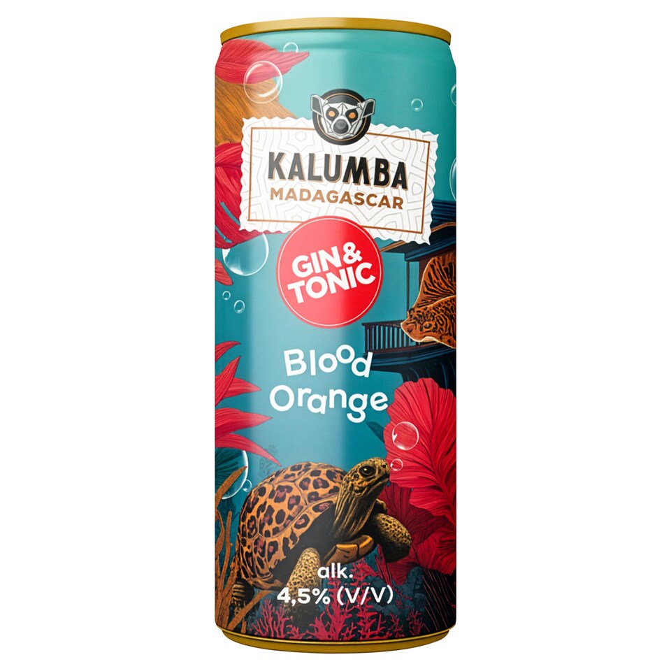 Kalumba Madagascar Gin & Tonic Blood Orange ízű szénsavval dúsított alkoholtartalmú ital 4,5% 250 ml