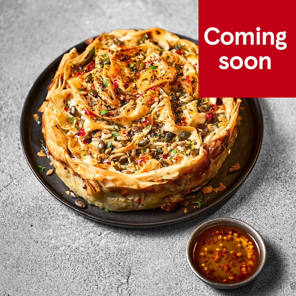 61. Tesco Finest Chef’s Collection Feta, Spinach & Celeriac Spanakopita with Hot Honey Drizzle 1kg (Serves 4)