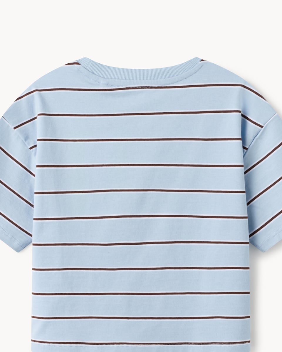 image 1 of F&F Girls Pure Cotton Striped Slogan T-Shirt in Blue