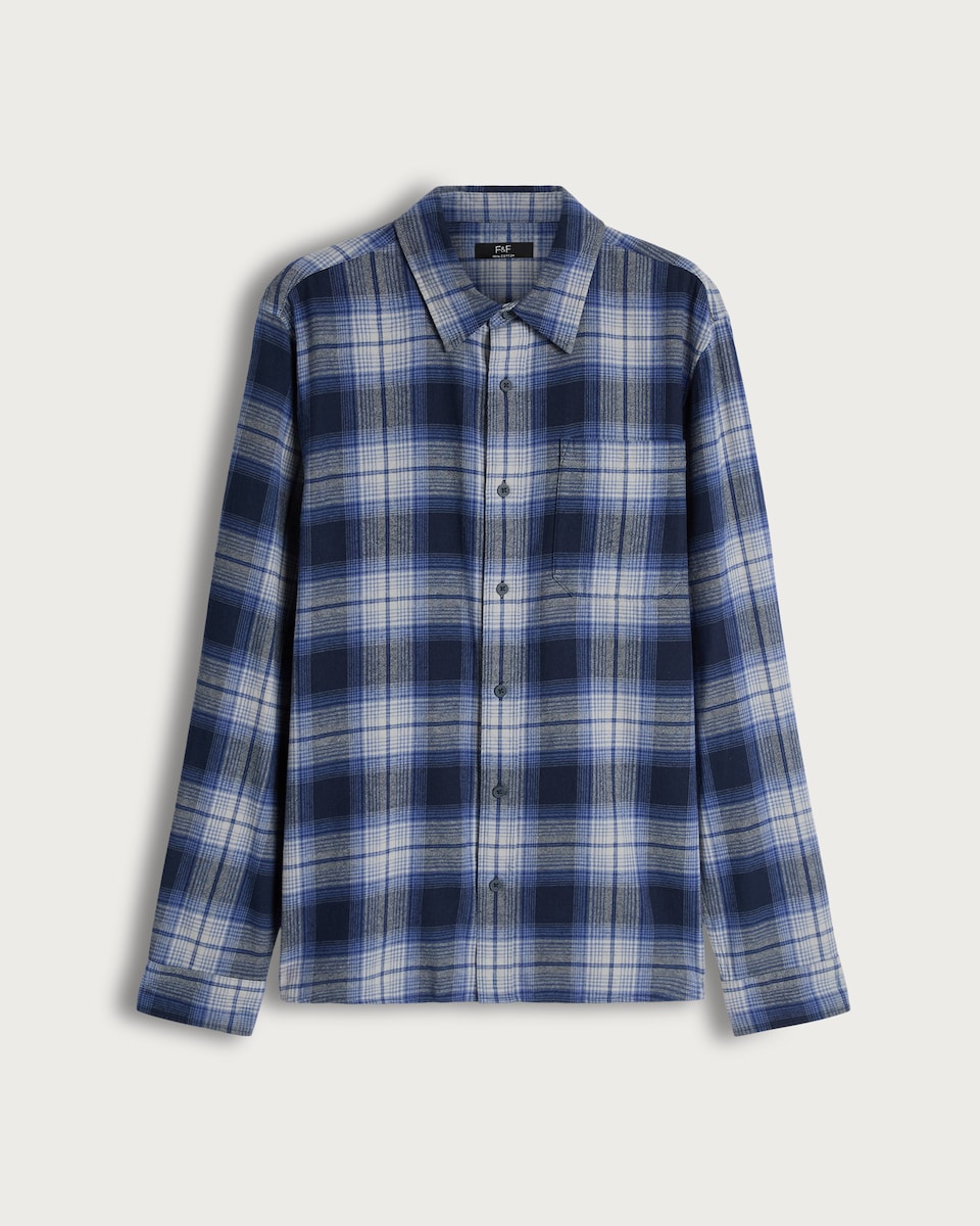 F&F Pure Cotton Check Print Long Sleeved Shirt in Blue