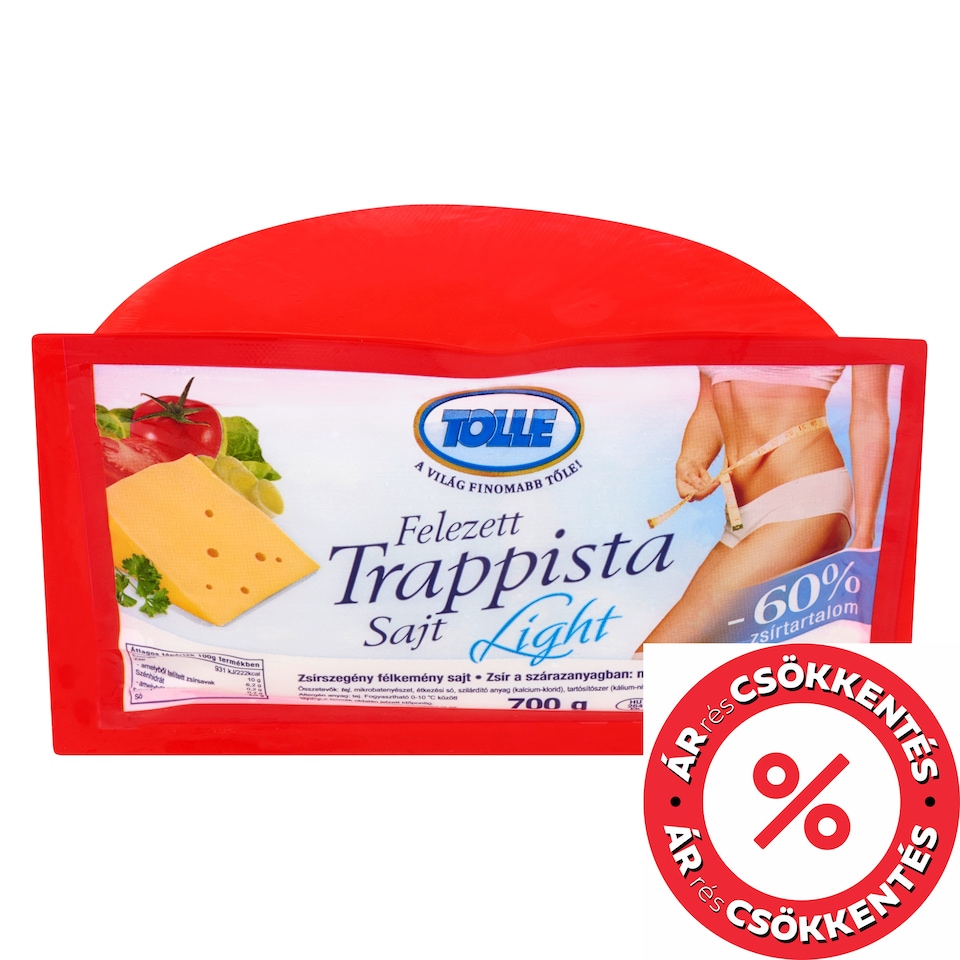 Tolle Light zsírszegény félkemény felezett trappista sajt 700 g
