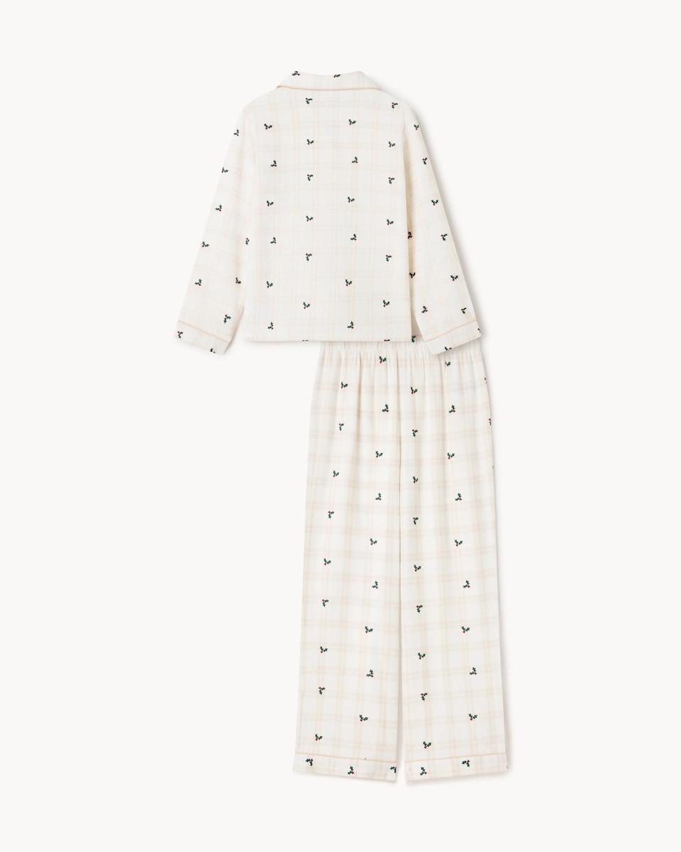 image 1 of Christmas Kids Cotton Rich Checked Holly Revere Matching Family Pyjama Set in Cream