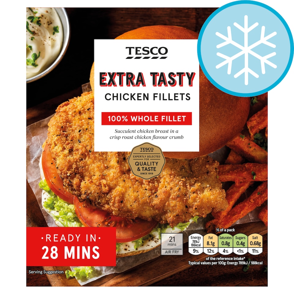 Tesco Extra Tasty 2 Chicken Breast Fillets Burger 210g