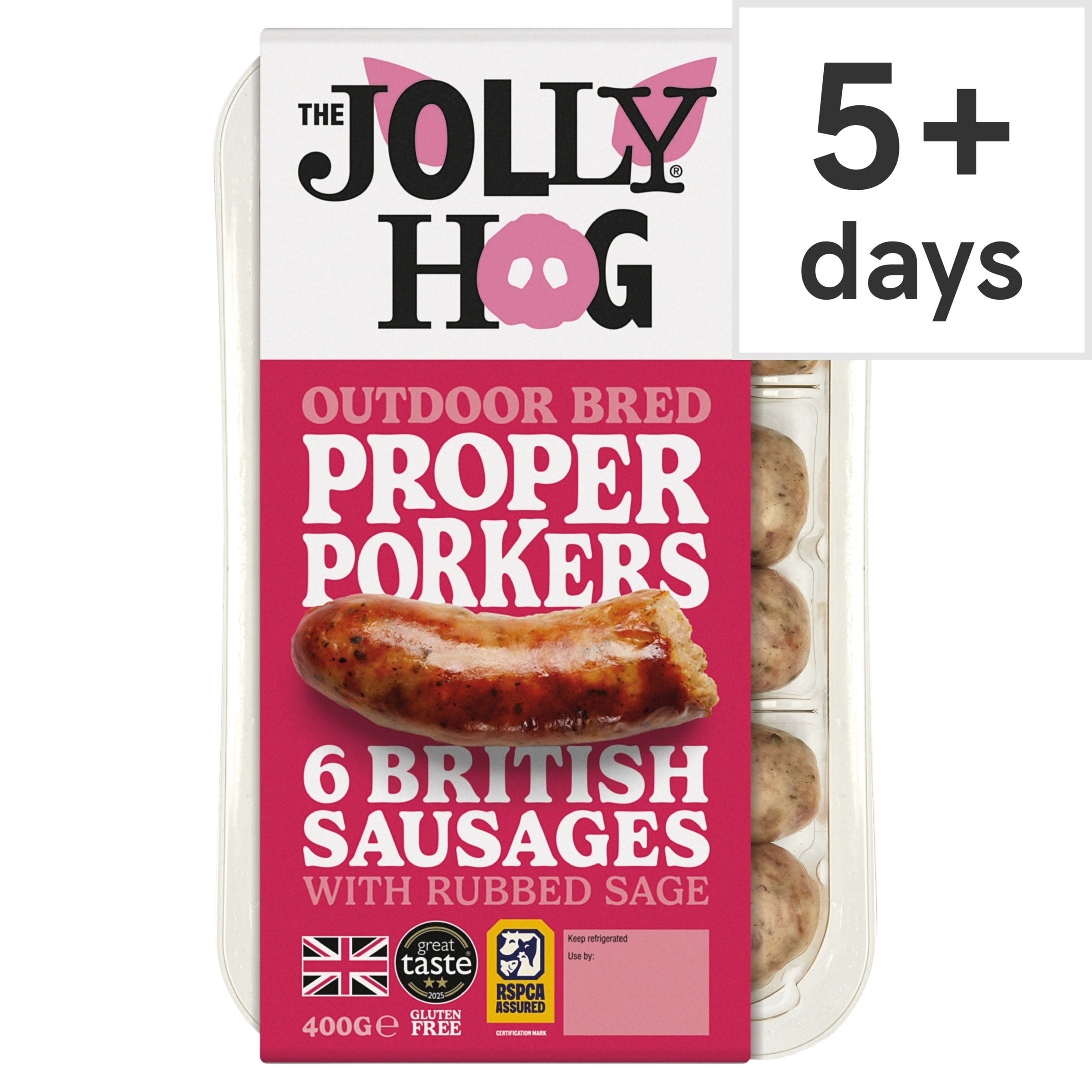 Jolly Hog 6 British Pork Sausages Gluten Free 400G