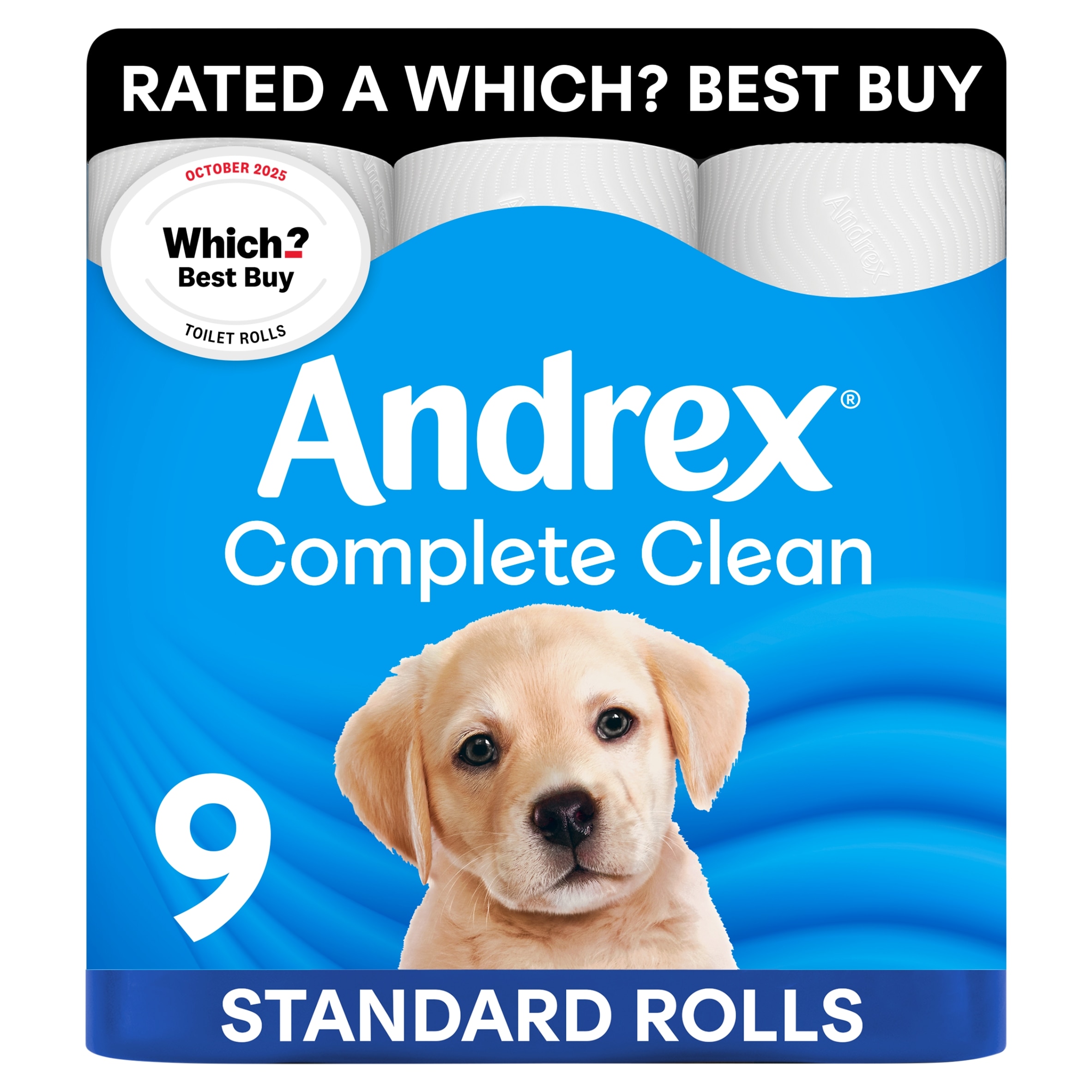 Andrex Complete Clean Toilet Tissue Standard Rolls 9 Rolls