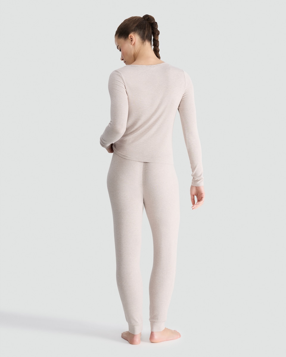 image 1 of The F&F Edit Henley Top and Drawstring Bottoms Pyjamas in Cream