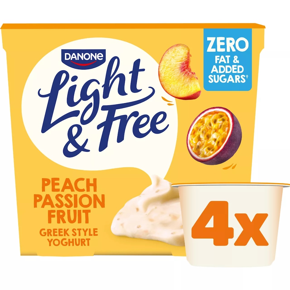 image 1 of Light & Free Peach Greek Style Fat Free Yoghurt 4x115g