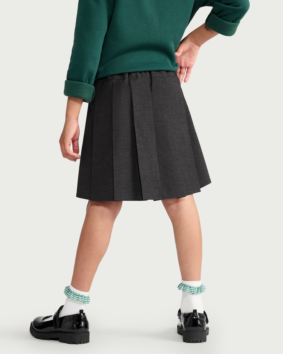 image 1 of F&F Girls School Buckle Pleated Skirt in Grey