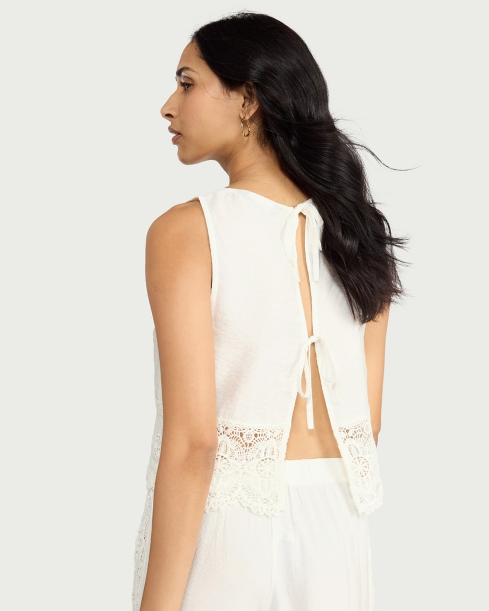 image 1 of F&F Lace Trim Co-ord Beach Blouse in White