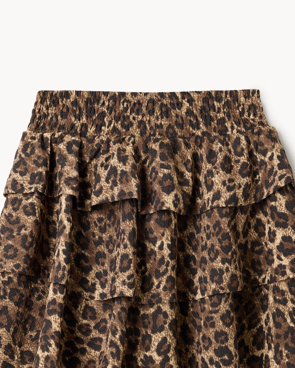 image 1 of F&F Girls Leopard Print Tiered Skirt in Multi Brown