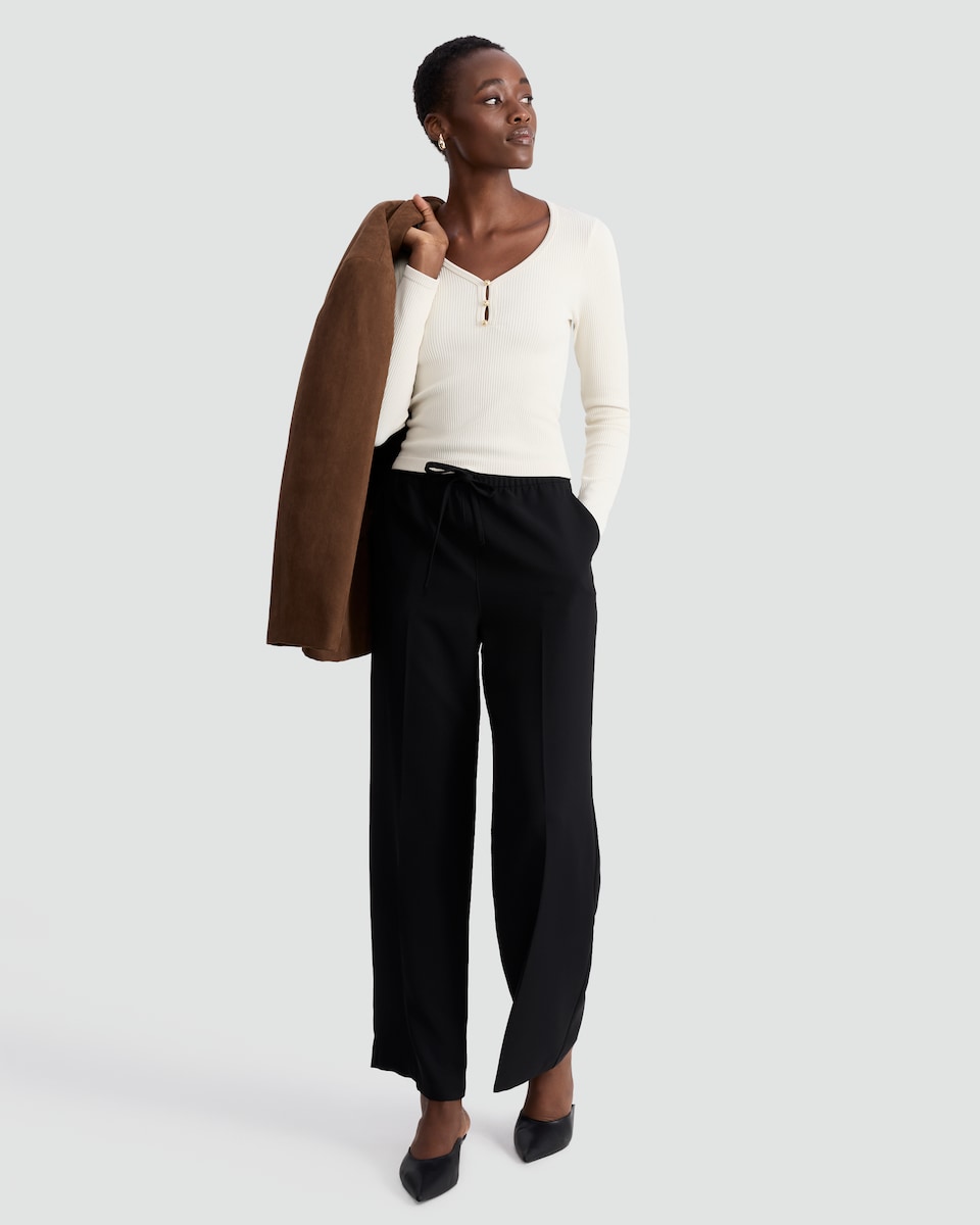 image 1 of F&F Ribbed Seamfree V Neck Button Front Top in Cream