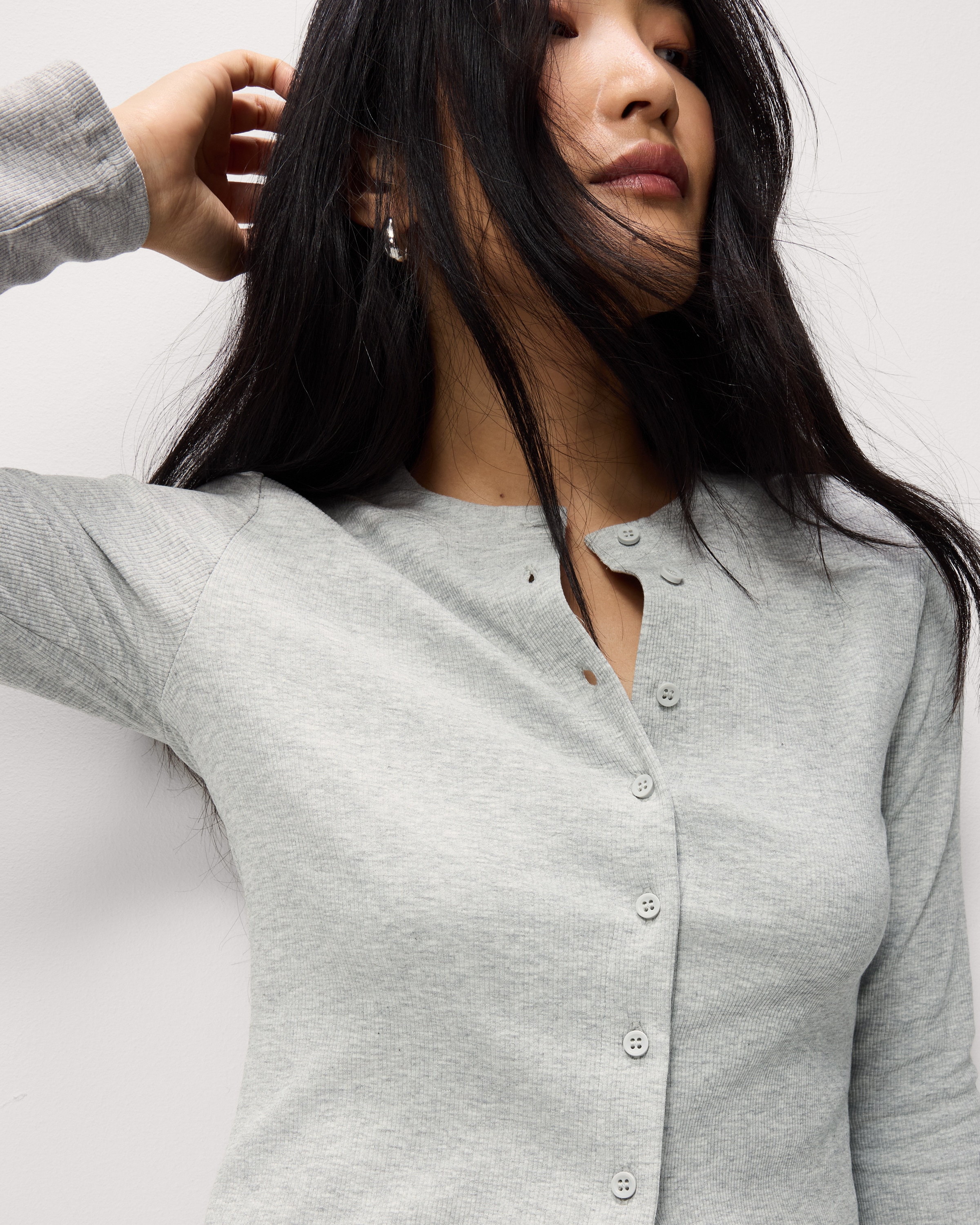 F&F 2-Pack Cotton Rich Ribbed Button Up Tops in Multi Grey