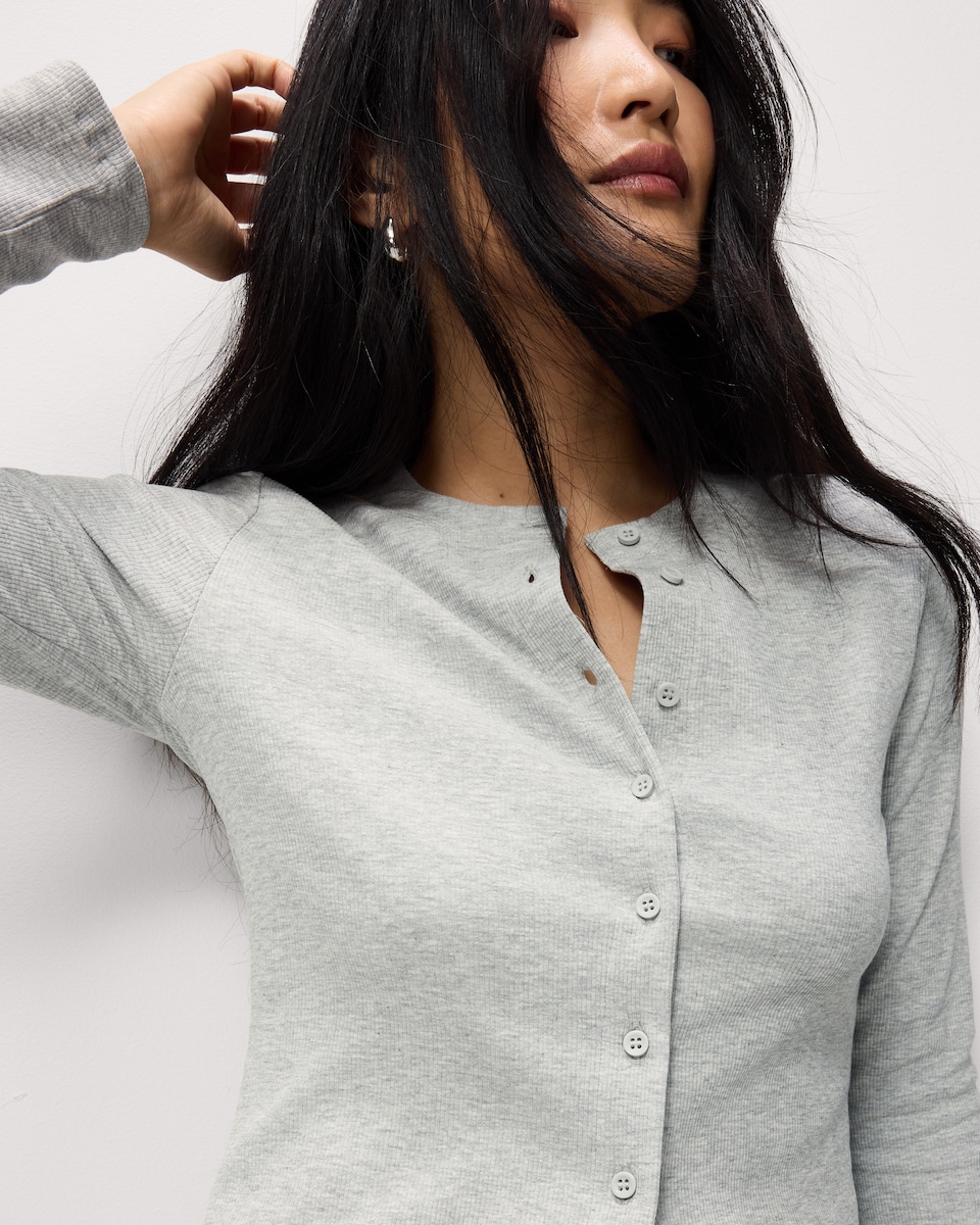 image 1 of F&F 2-Pack Cotton Rich Ribbed Button Up Tops in Multi Grey
