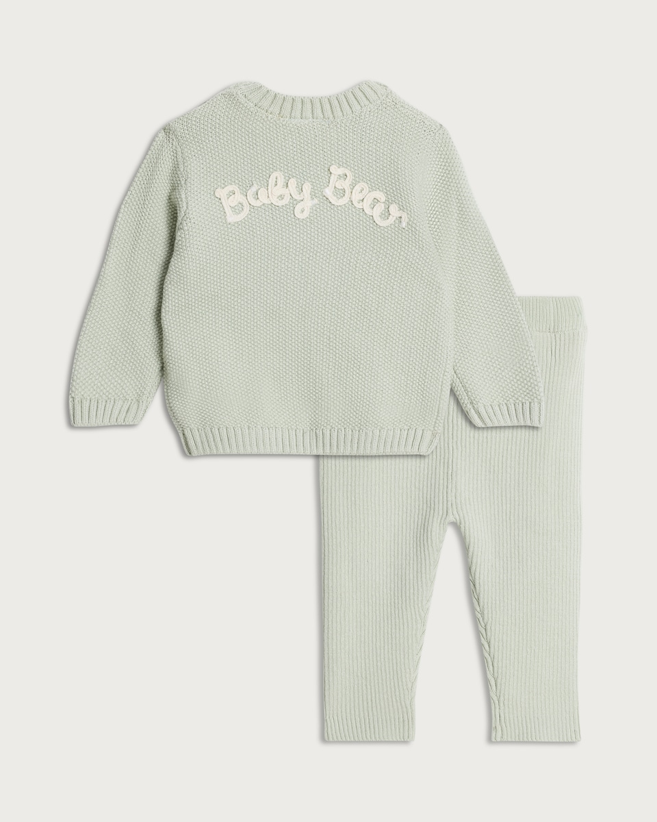 image 1 of F&F Baby 2-Piece Pure Cotton Knitted Jumper and Bottoms in Blue