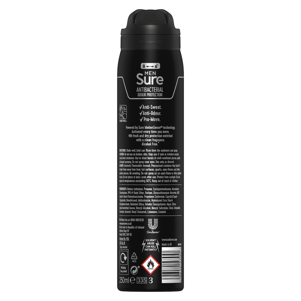 image 1 of Sure For Men Antibacterial Odour Protection Antiperspirant Deodorant 250Ml