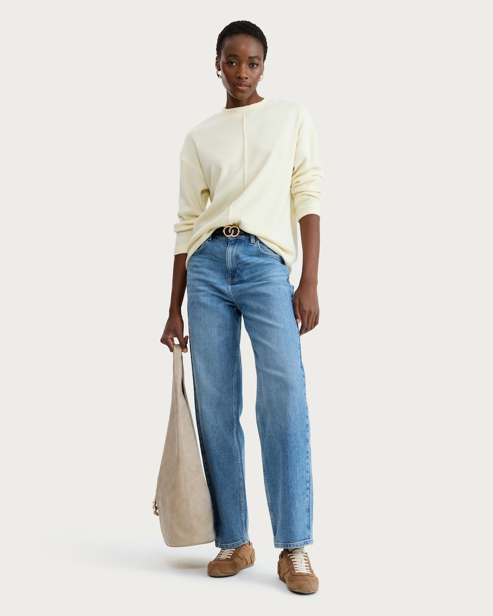 image 1 of F&F Textured Long Sleeved Jumper in Yellow