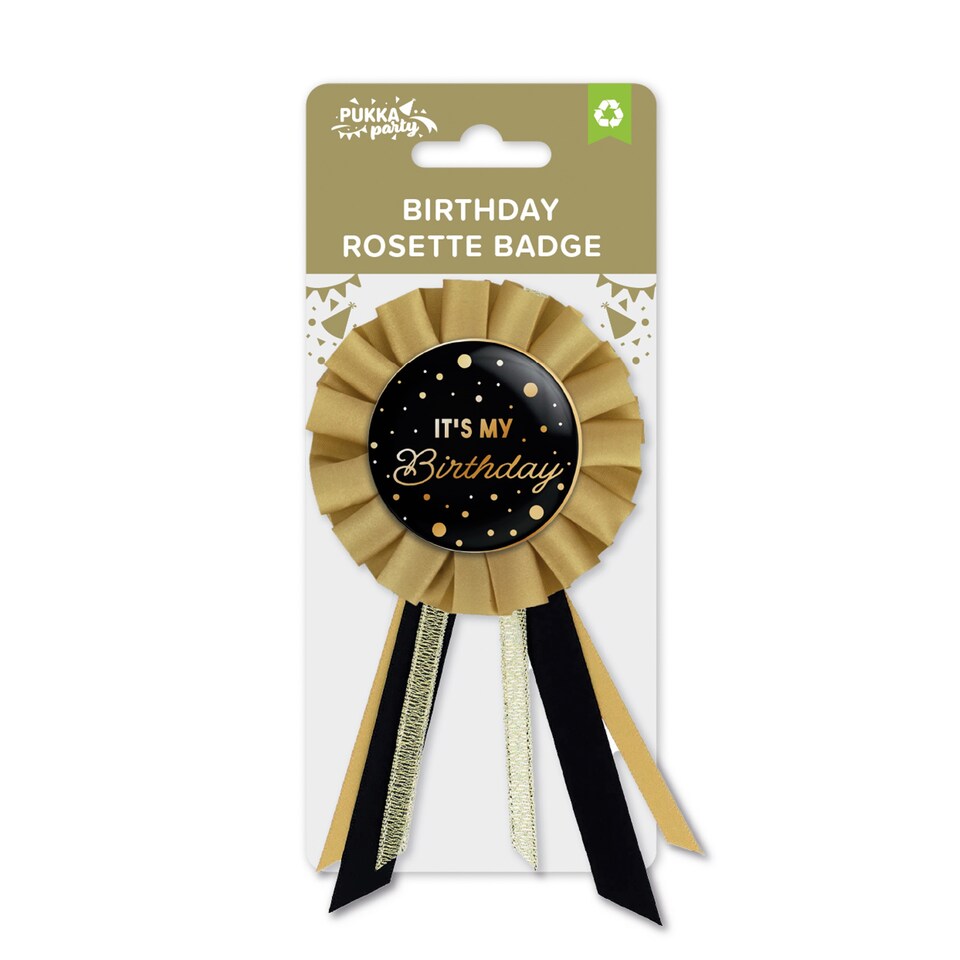 Pukka Party Birthday Rosette Badge - Gold