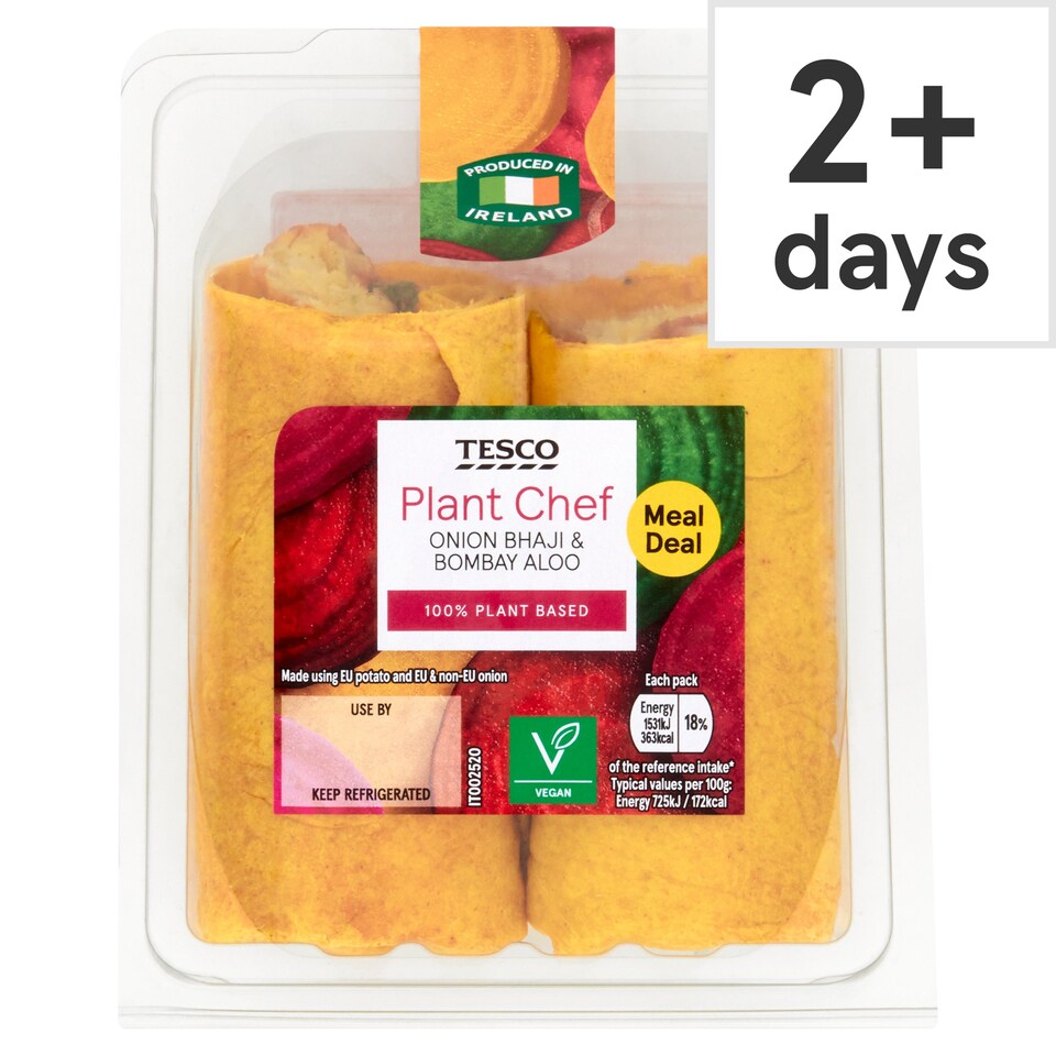T.Plnt/Chf Onin Bhaji And Bombay Aloo Wrap 211G Tesco Groceries