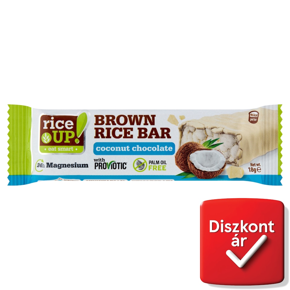 RiceUp! puffasztott barna rizsszelet kókuszos ízű fehércsokoládéval 18 g