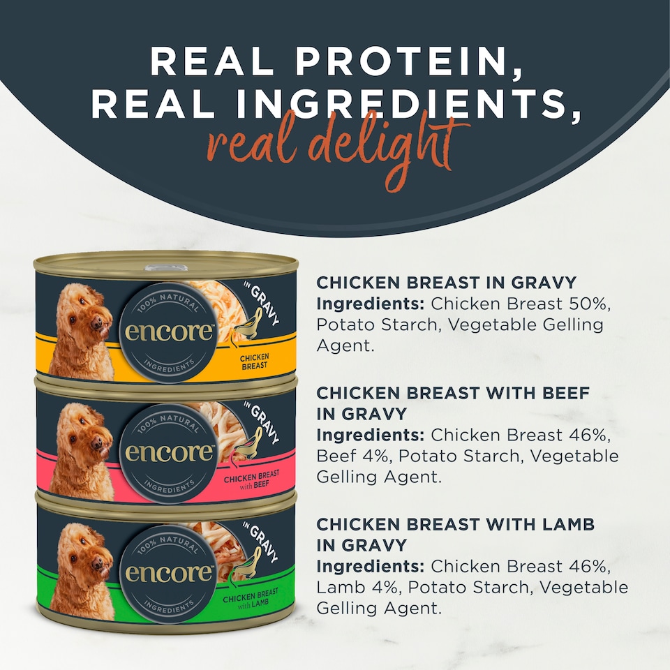 image 1 of Encore Natural Wet Dog Food Meat Selection in Gravy Tins 8 x 156g