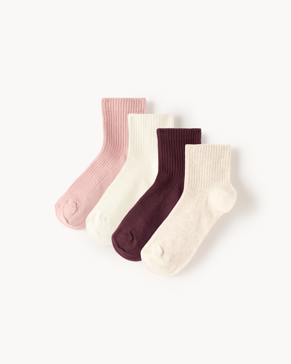 F&F 4-Pack Cotton Blend Ribbed Cropped Socks in Pink
