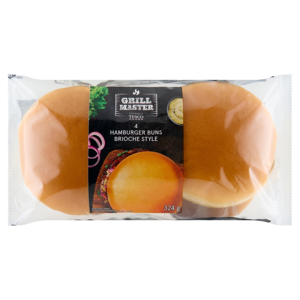Tesco Grill Master Pšeničné hamburgerové bulky ve stylu briošek 4 x 81g (324g)