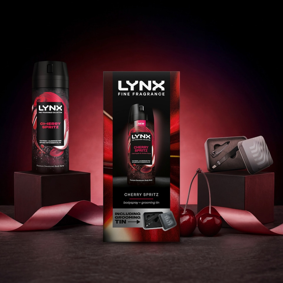 image 1 of Lynx Fine Fragrance Cherry Spritz Bodyspray & Grooming Tin Gift Set